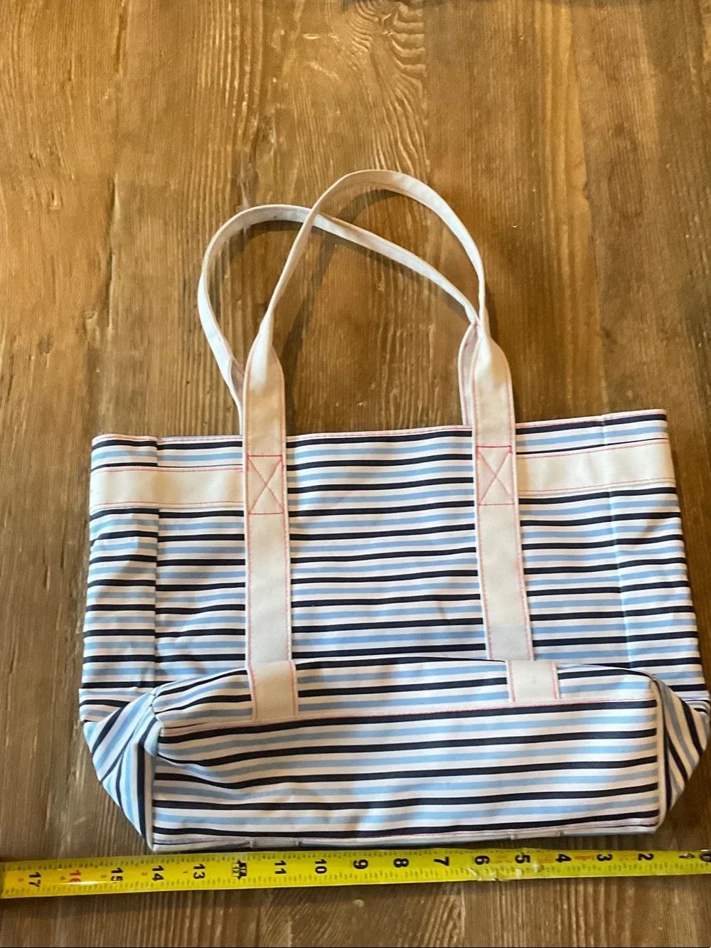 Estee Lauder Navy and White Striped Tote with Pink Trim